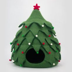 Handmade Wool Christmas Tree Cat Cave – 40 cm Holiday Felt Cat Bed