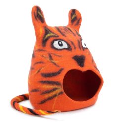 Handmade Wool Felt Tiger Design Cat Cave Bed – 40 cm Modern Cat Furniture