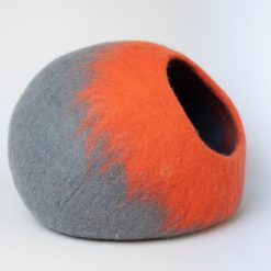 Handmade Wool Cat Cave Bed – 50 cm Orange & Grey Eco‑Friendly Felt House for Cats & Small Dogs