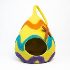 Handmade Wool Easter Egg Design Cat Cave – 50 cm Felt Cat Bed with Tail